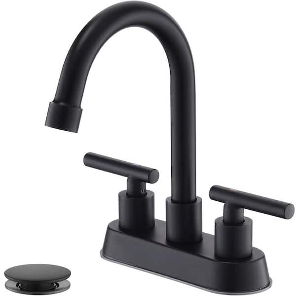 MTTCLE 4 in. Centerset Double Handle High Arc Bathroom Faucet with Drain Kit Included in Matte Black