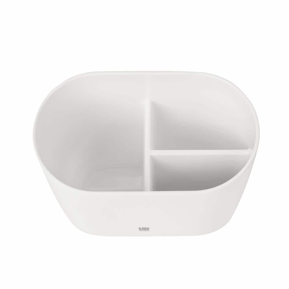 White Oval Melamine Toothbrush Holder with Nickel Finish