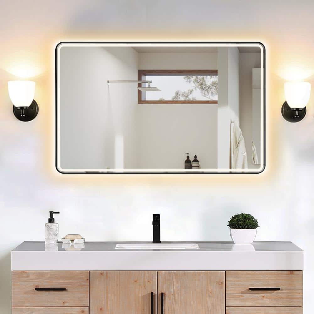 Viaggi 48" Silver and Gold LED Lighted Bathroom Vanity Mirror
