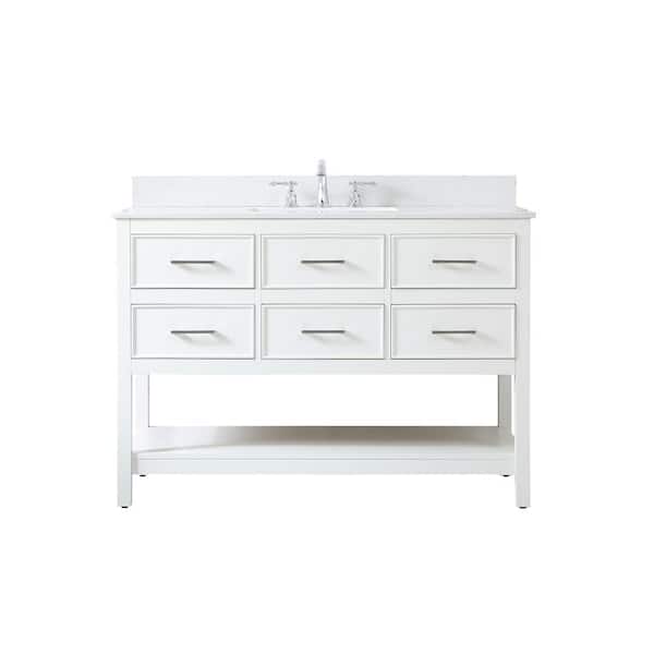 Unbranded Simply Living 48 in. W x 22 in. D x 34 in. H Bath Vanity in White with Calacatta White Engineered Marble Top
