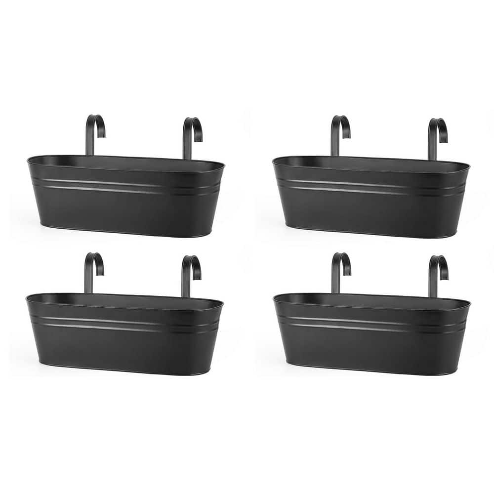 "15.7"" Black Metal Rectangular Hanging Balcony Rail Planter Deep Root Drainage Outdoor Flower Pot 4 pcs" price history on PriceWatchPro