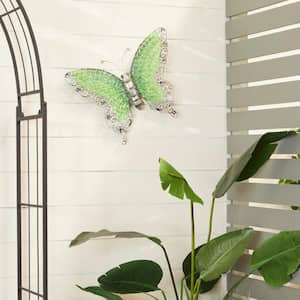16 in. x 21 in. Green Metal Eclectic Butterfly Wall Decor
