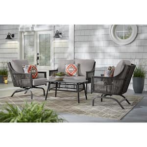 Bayhurst 4-Piece Black Wicker Outdoor Patio Conversation Seating Set with CushionGuard Stone Gray Cushions