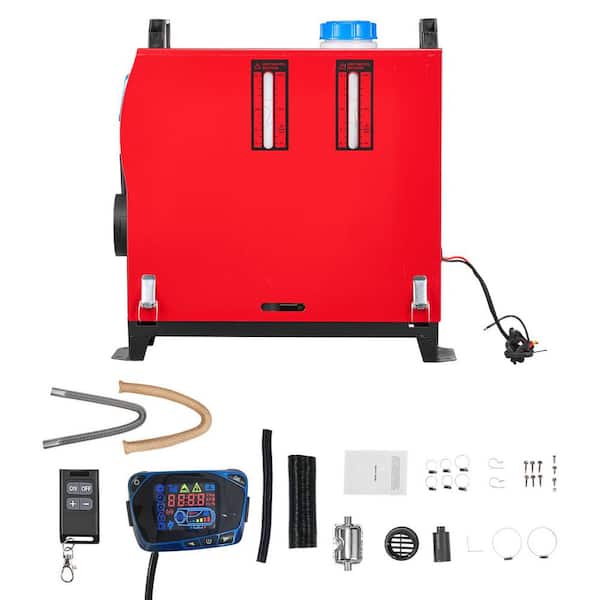 27300 BTU Red Diesel Air Heater, Compact 8kW 12-24V, Forced Air Diesel Portable Corded Space Heater with Remote Control