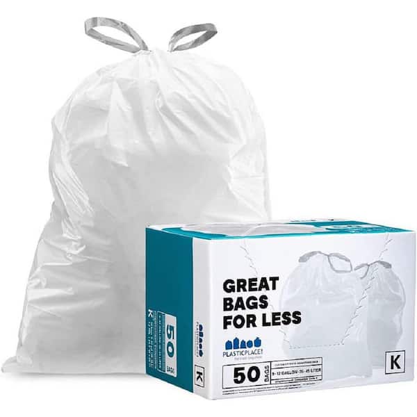 Plasticplace 10 Gallon/38 Liter White Drawstring Trash Bags