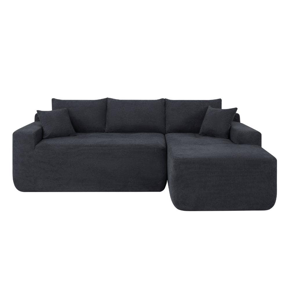 85 in. Armless 3-piece Cotton Linen L-Shape Deep Seat Sectional Sofa in Black durable construction