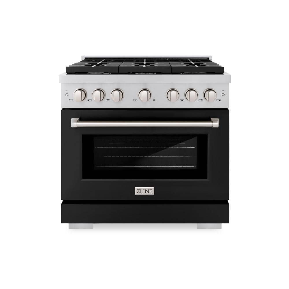 ZLINE Kitchen and Bath 36 in. 6-Burner Freestanding Gas Range and Convection Gas Oven with Black Matte Door in Stainless Steel