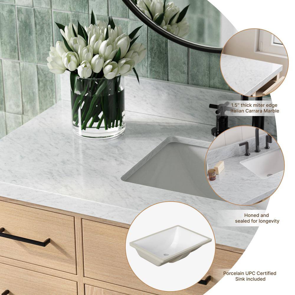 Oak Freestanding Single Vanity with Carrara Marble Top