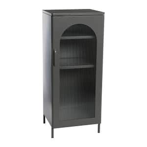 40 in. H Solstice Grey Metal Cabinet with Arched Glass Door