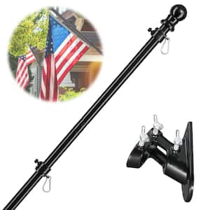 5 ft. Stainless Steel Tangle Free Flagpole for House with Holder Bracket, Black