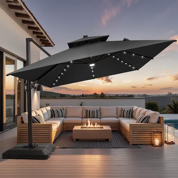 home depot patio umbrella with lights Sunnydaze 10-Foot Solar Offset Lights, Cherry and your children can enjoy playing in the hot sun Sonkuki 11 ft. Solar LED
