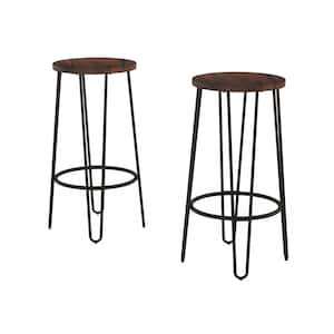 29.5 in. Dark Walnut Modern Wooden Backless Bar Stools with Metal Hairpin Legs (Set of 2)