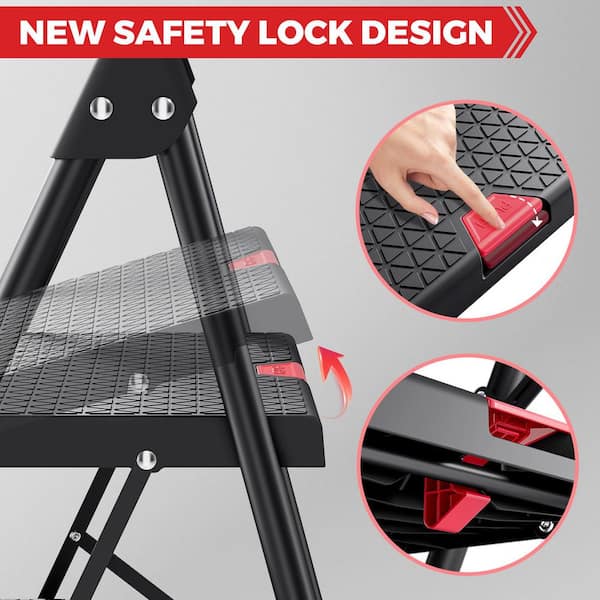 4.1 ft. Metal Folding Step Ladder (9 ft. Reach) with Safety Lock Design 800 lbs. Load Capacity Type IAA Duty Rating