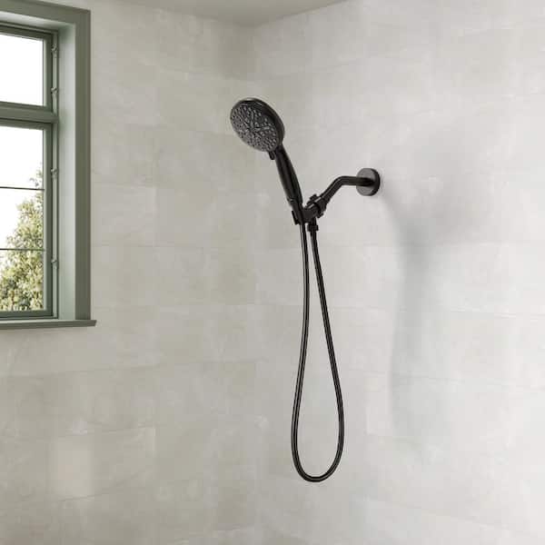 Rain Shower Set 5-Spray Patterns Wall Mounted Round Fixed and Handheld Shower Head 2.5 GPM in Matte Black
