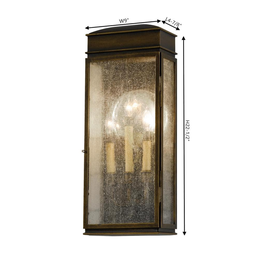 Astral Bronze 3-Light Outdoor Wall Sconce with Clear Seeded Glass
