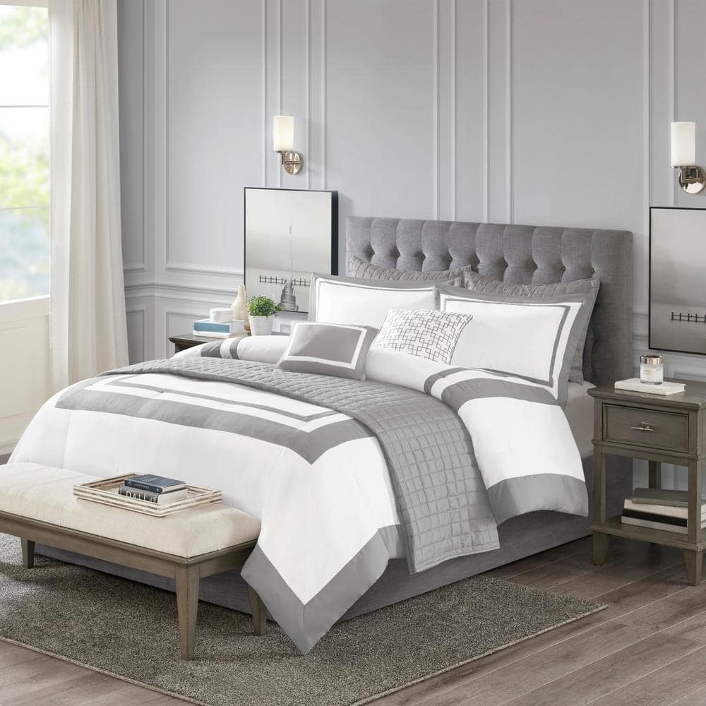 Madison Park Heritage King Microfiber 8-Piece Bedding Set in Gray