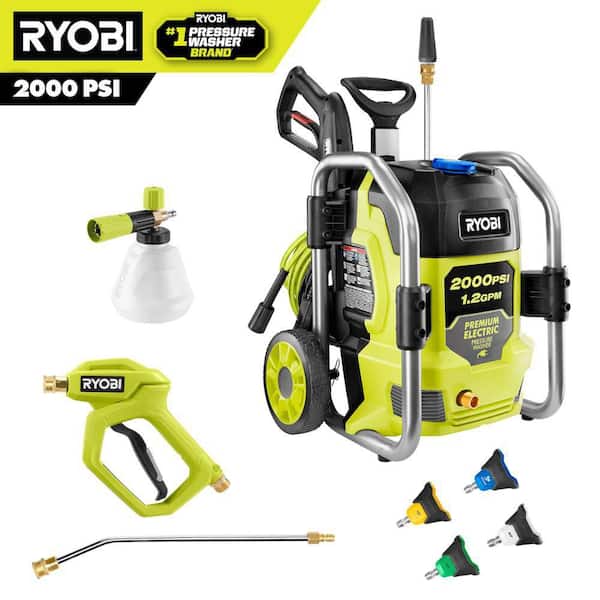 RYOBI 2000 PSI 1.2 GPM Cold Water Corded Electric Pressure Washer with Premium Foam Blaster and Automotive Accessory Kit