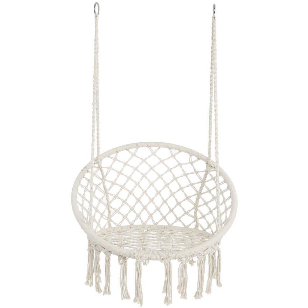 31.5 in. x 23.6 in. Beige Cotton Hanging Cotton Rope Hammock Swing Chair fo