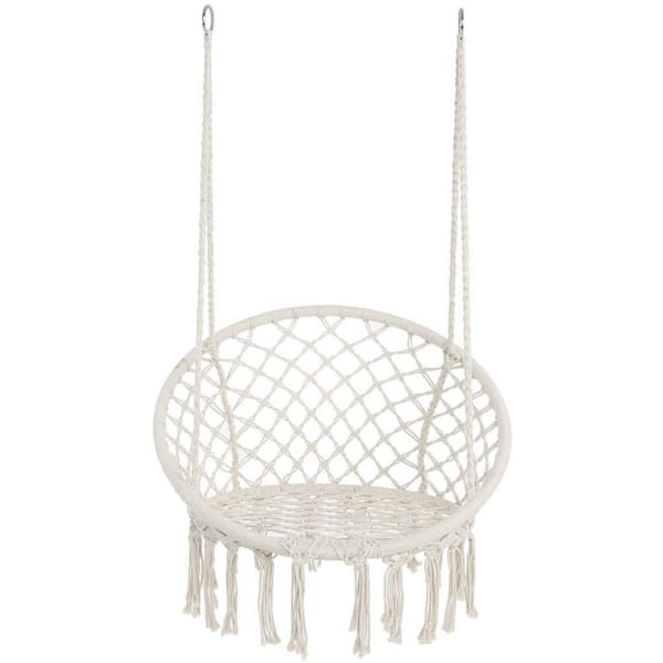 Unbranded 31.5 in. x 23.6 in. Beige Cotton Hanging Cotton Rope Hammock Swing Chair for Outdoor