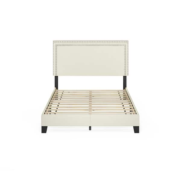 Furinno Laval Linen Full Double Row Nail Head Bed Frame FB17023F-LN ...