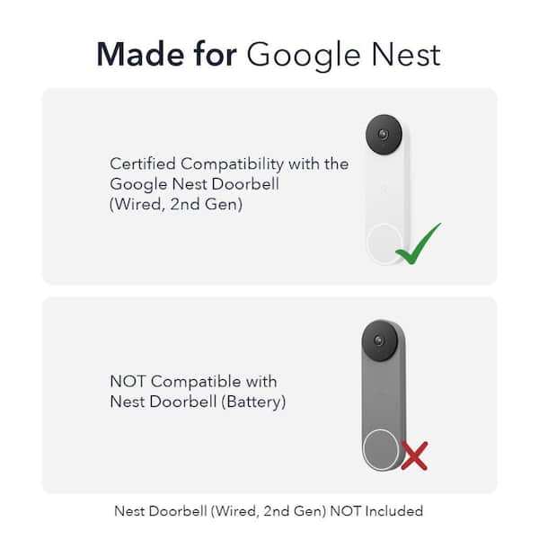 Wasserstein Nest Doorbell Chime with Wired Transmitter (White) for