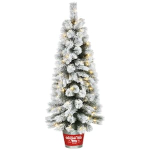 5 ft. Snowy Pogue Pine Entrance Artificial Christmas Tree with LED Lights