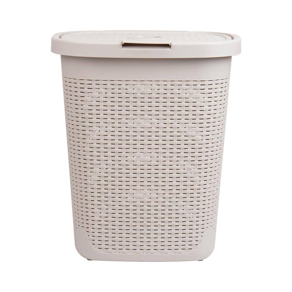 Ivory Rectangular Wicker Collapsible Hamper with Lid