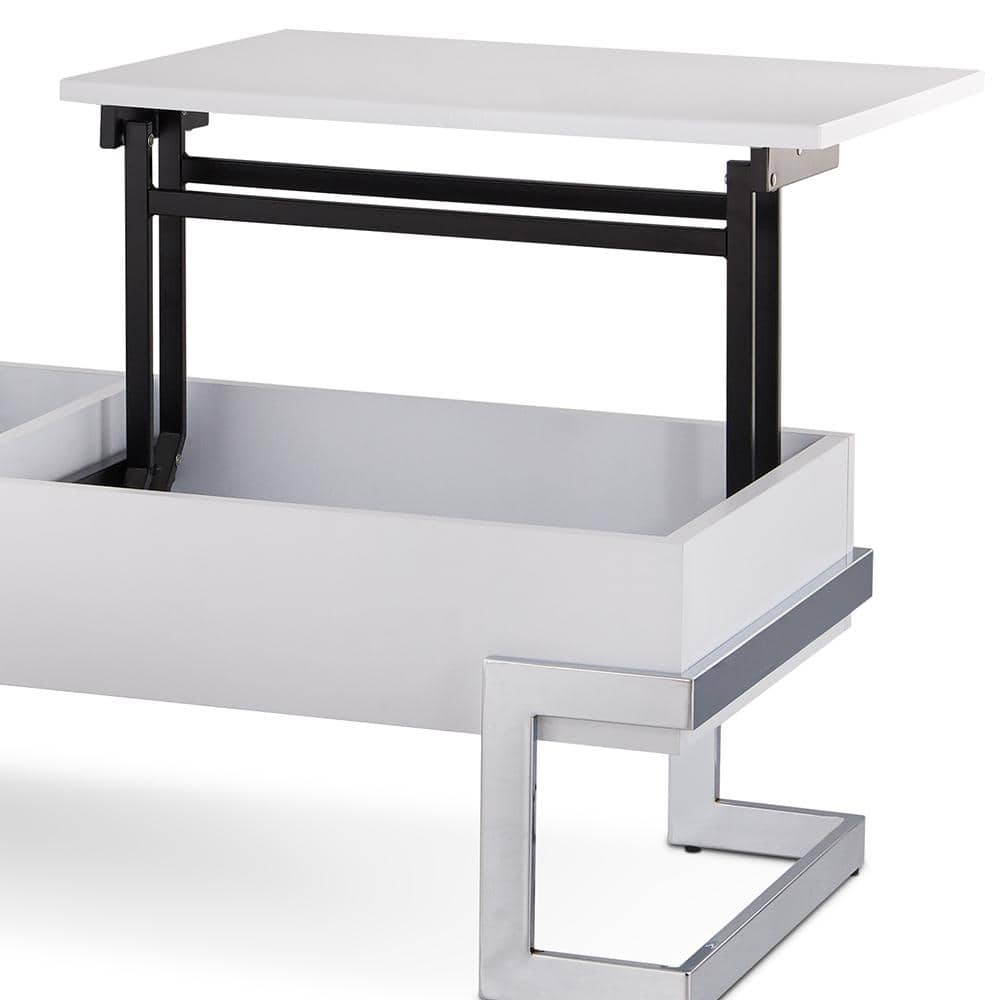 Calnan 48'' Rectangular White Wood & Chrome Lift-Top Coffee Table with Storage