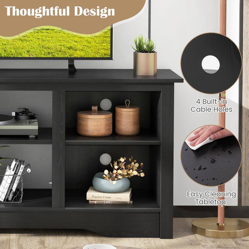 Black MDF TV Stand with Fireplace and Adjustable Shelves