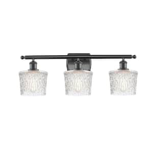 Niagra 26 in. 3-Light Matte Black, Clear Vanity Light with Clear Glass Shade