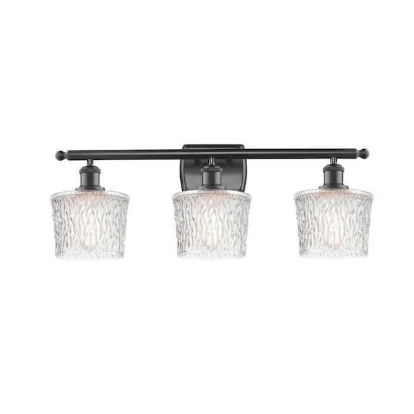 Niagra 26 in. 3-Light Matte Black, Clear Vanity Light with Clear Glass Shade