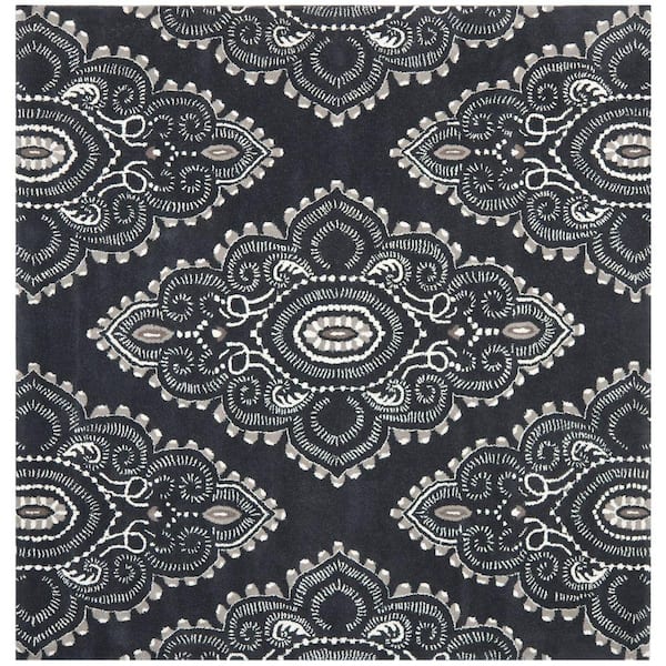 SAFAVIEH Wyndham Dark Grey/Ivory 7 ft. x 7 ft. Square Floral Area Rug