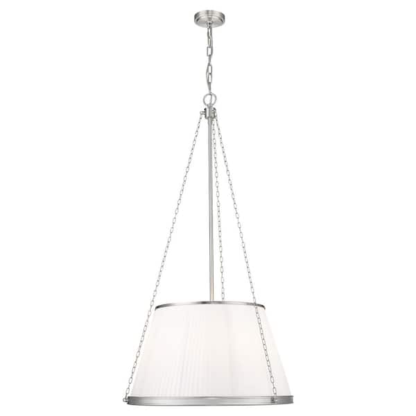 Unbranded Madeline 24 in. Brushed Nickel 6 Light Pendant with White Fabric Shade
