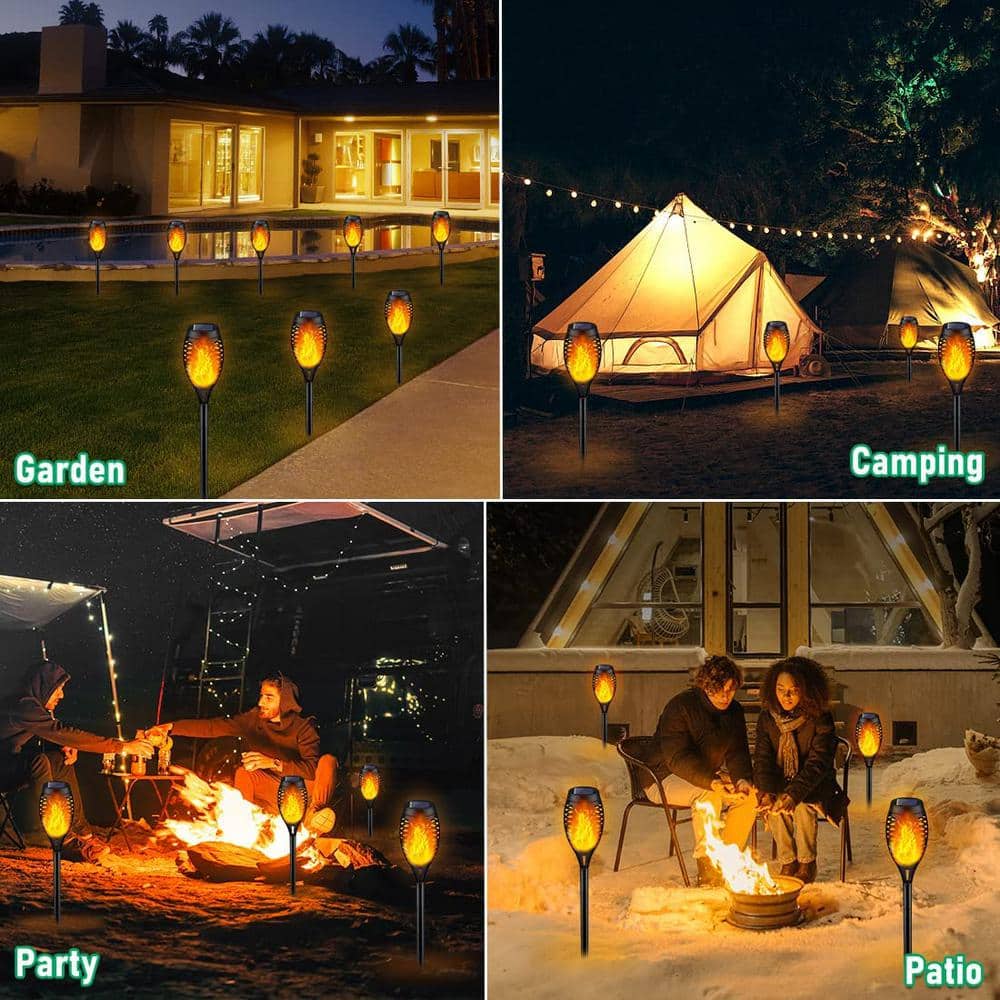 12-Pack Black Solar LED Flickering Flame Torch Lights