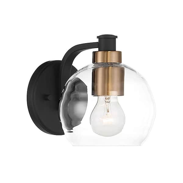 Minka Lavery Keyport 1-Light Sand Black with Natural Brushed Brass Bath Light