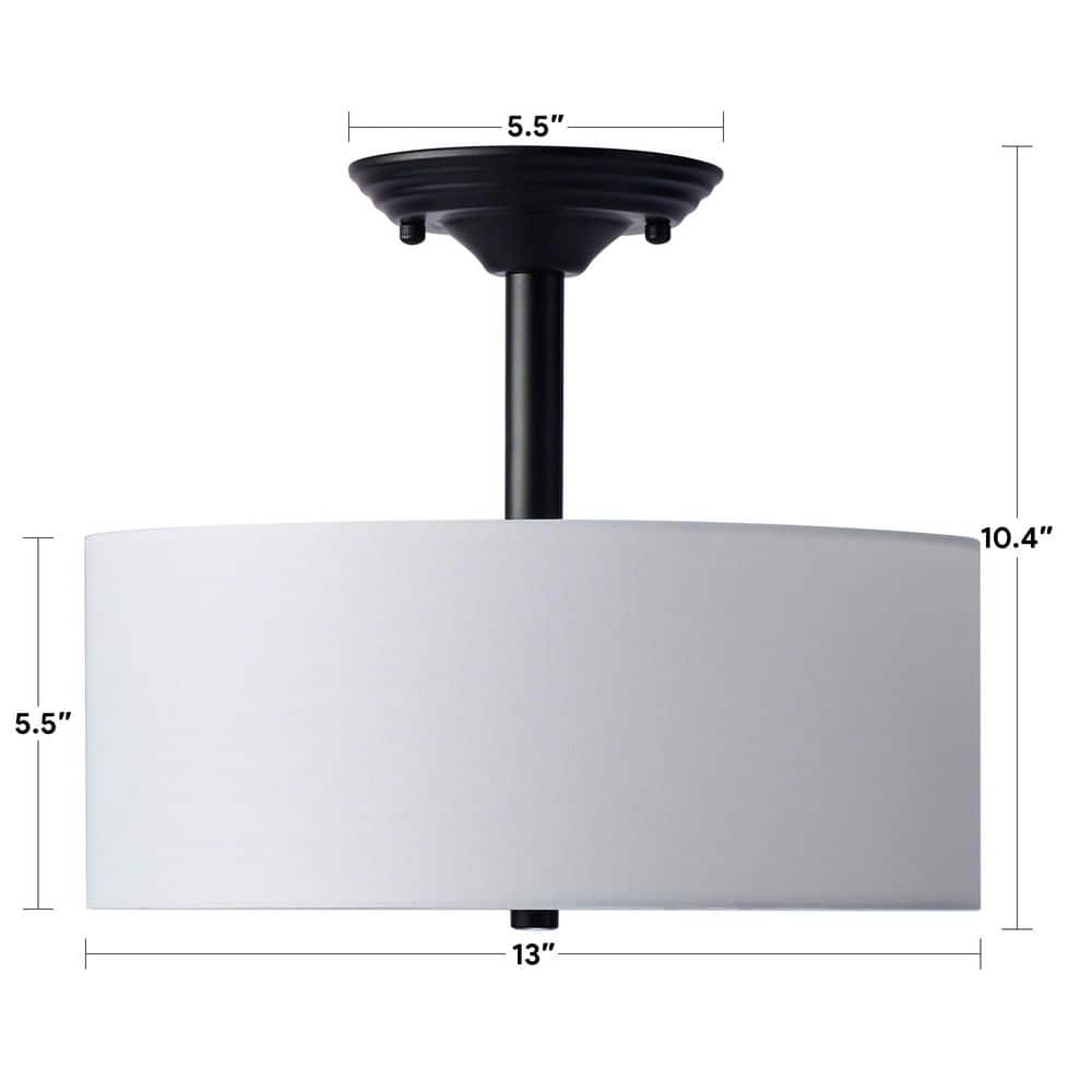 Cassie Contemporary Matte Black Drum Ceiling Light with White Shade