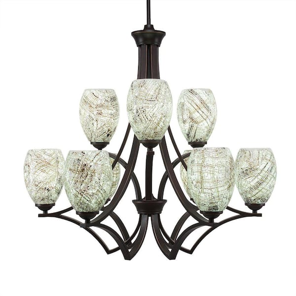 Unbranded Cleveland 9-Light Dark Granite Cluster Chandelier for Dinning Table with 5 in. Natural Fusion Glass No Blubs Included