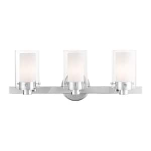 Baxter 22.5 in. 3-Light Polished Chrome Vanity Light with Clear Outer Glass and Opal Inner Glass