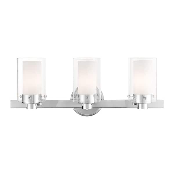AVIANCE LIGHTING Baxter 22.5 in. 3-Light Polished Chrome Vanity Light with Clear Outer Glass and Opal Inner Glass