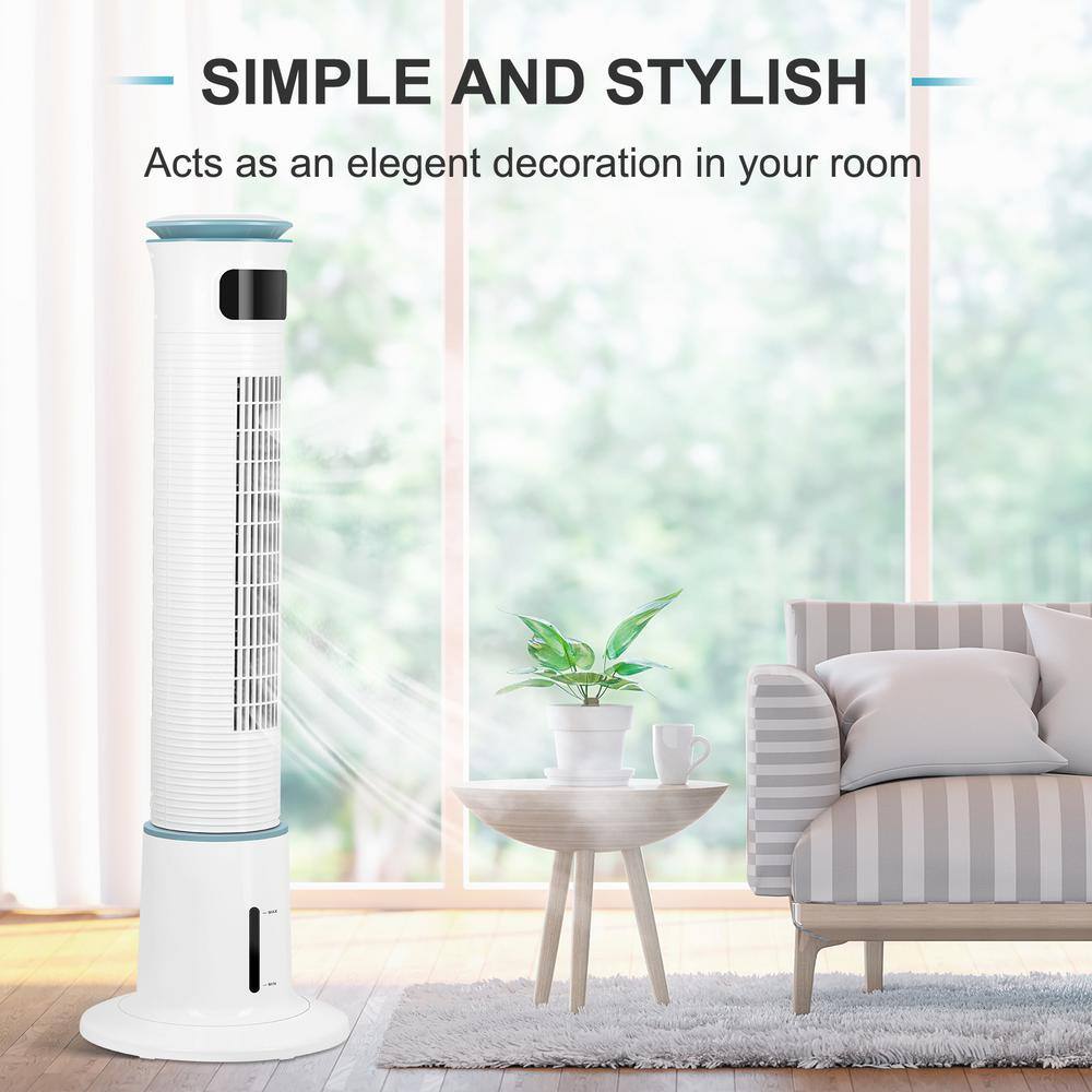 White 43" Bladeless Oscillating Misting Tower Fan with Remote