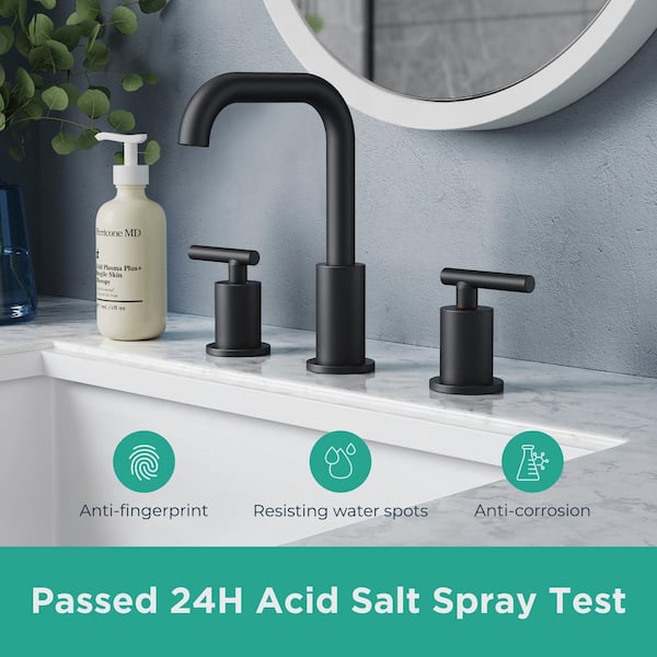 8 in. Widespread Double Handle Bathroom Faucet with Pop-up Drain in Black