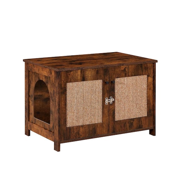 maocao hoom Cat House With Cat Scratching Post, Litter Box Furniture Hidden With Removable Divider