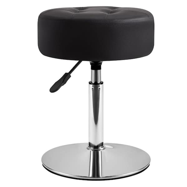 Black Faux Leather 21 in. Tall Makeup Vanity Stool Round Tufted Swivel Adjustable Ottoman for Bathroom Living Room