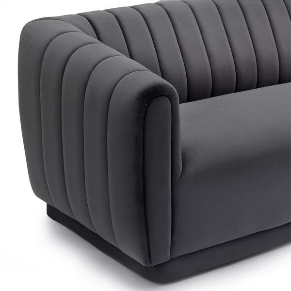 Armen Living Kinsley 82 in. Dark Grey Velvet 3-Seater Tuxedo Sofa