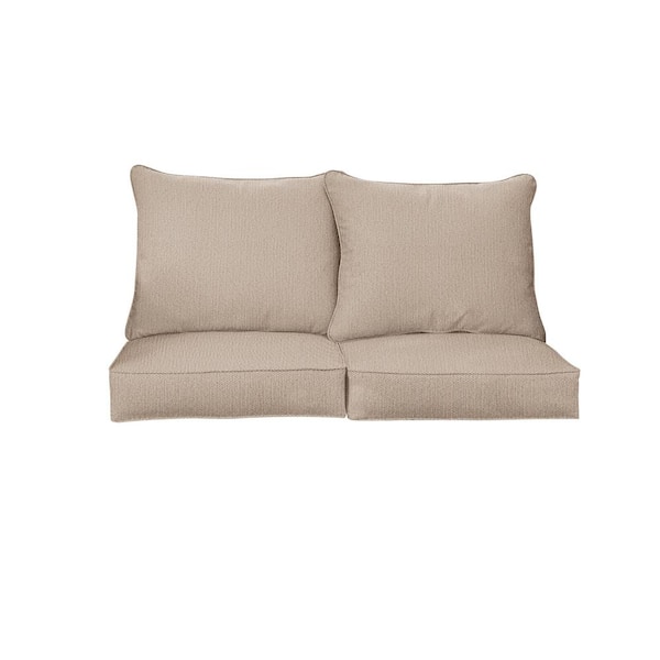 SORRA HOME 22.5 in. x 22.5 in. x 5 in. (4-Piece) Deep Seating Outdoor Loveseat Cushion in Sunbrella Revive Sand