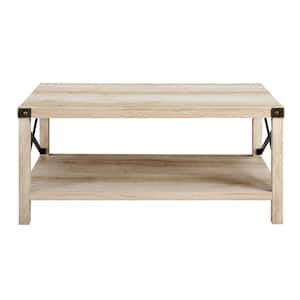 Urban Industrial 40 in. White Rectangle MDF Wood Top Coffee Table with Shelf