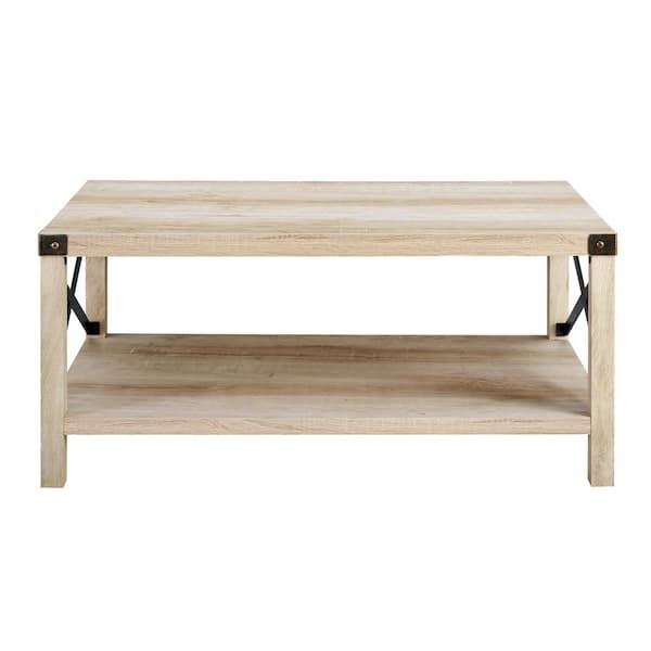 Walker Edison Furniture Company Urban Industrial 40 in. White Rectangle MDF Wood Top Coffee Table with Shelf