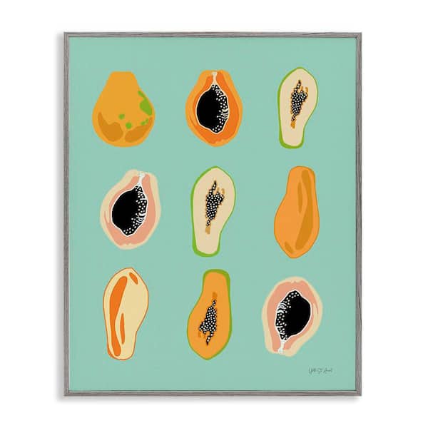 Stupell Industries Papaya Fruits on Blue by Yvette St. Amant Gray Framed Food Giclee Art Print 14 in. x 11 in.