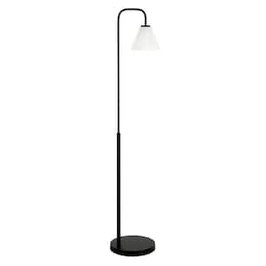 62 in. Black and White 1 1-Way (On/Off) Arc Floor Lamp for Living Room with Glass Cone Shade