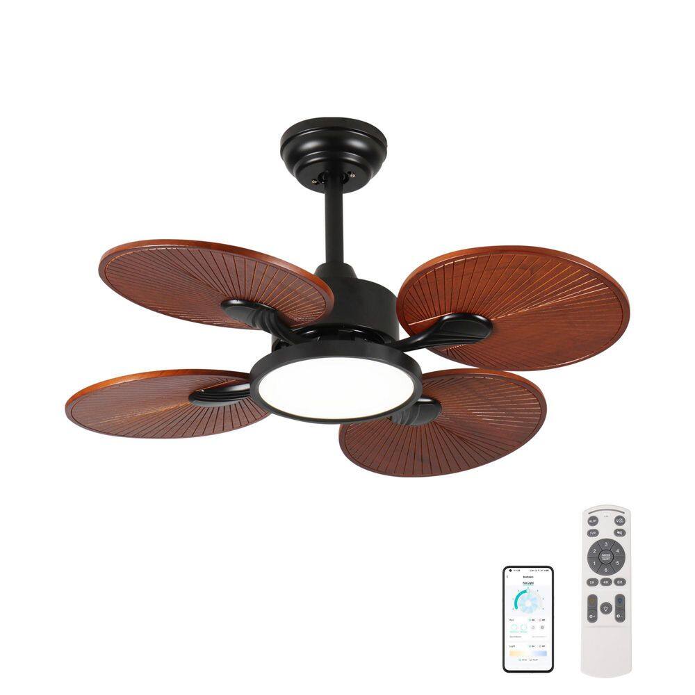 33 in. Downrod Mount Ceiling Fan with Light, 5 Solid Wood Blades, APP&Remote Control, Dimmable, Reversible, Brown price history on PriceWatchPro